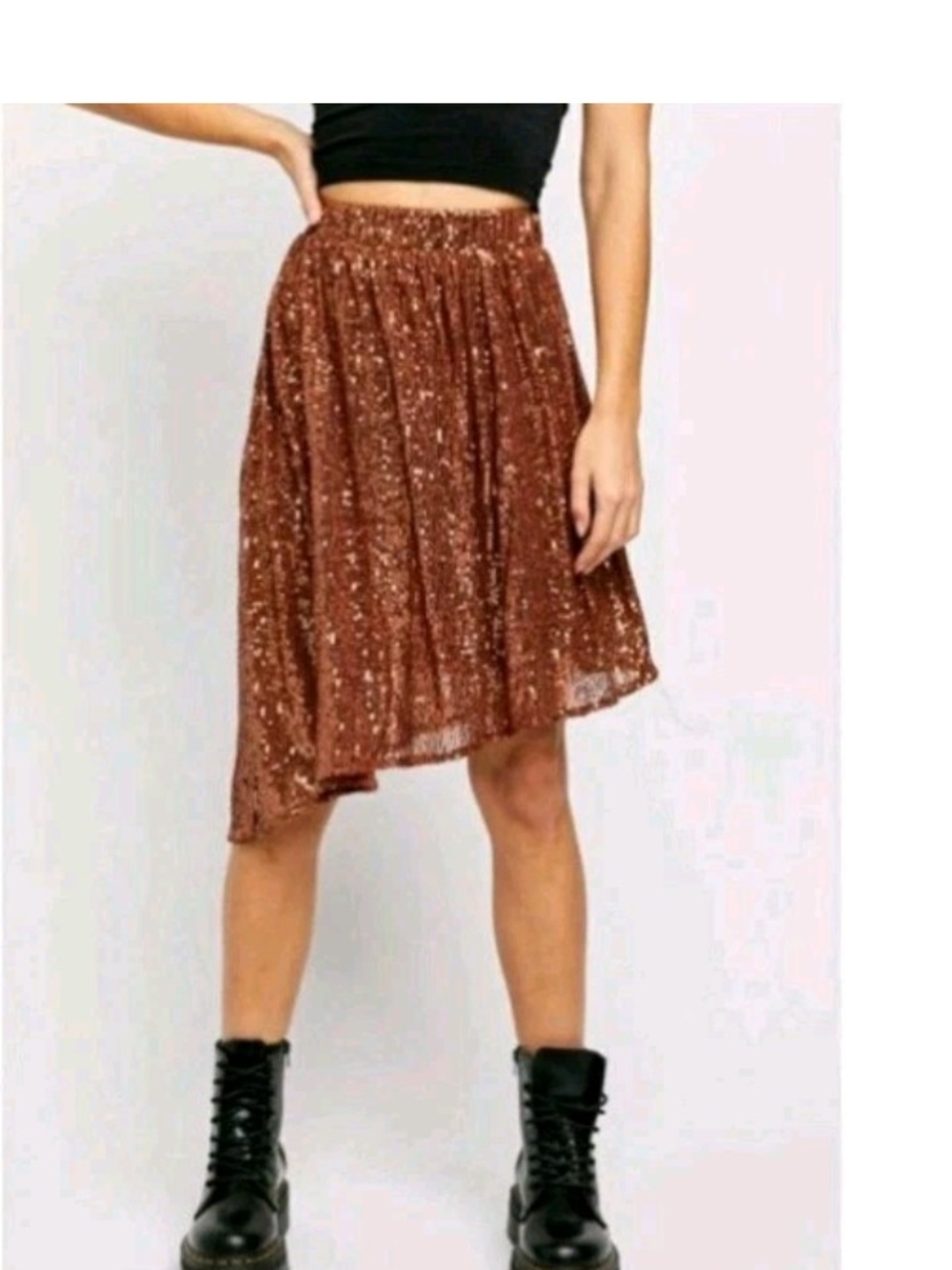 Free People Copper Sequin Asymmetrical Midi Skirt